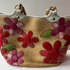 Floral Embellished Straw Tote Bag